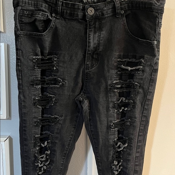 Waimea Men's Distressed Shredded Ripped Black Skinny Jeans Size 36 - Picture 2 of 9